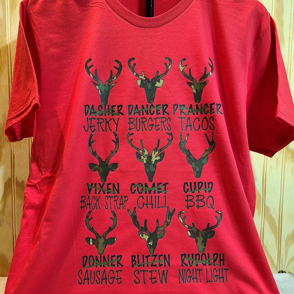 🦌🔥 Funny Reindeer Meat Christmas Tee – Red Graphic Holiday Shirt Unisex - Picture 3 of 16